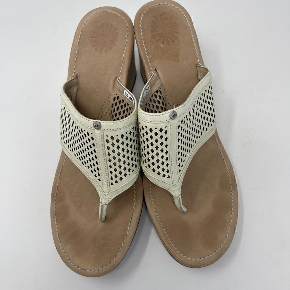 Ugg Women's Solena Slip-On Perforated Wedge Sandals Cream Size 10